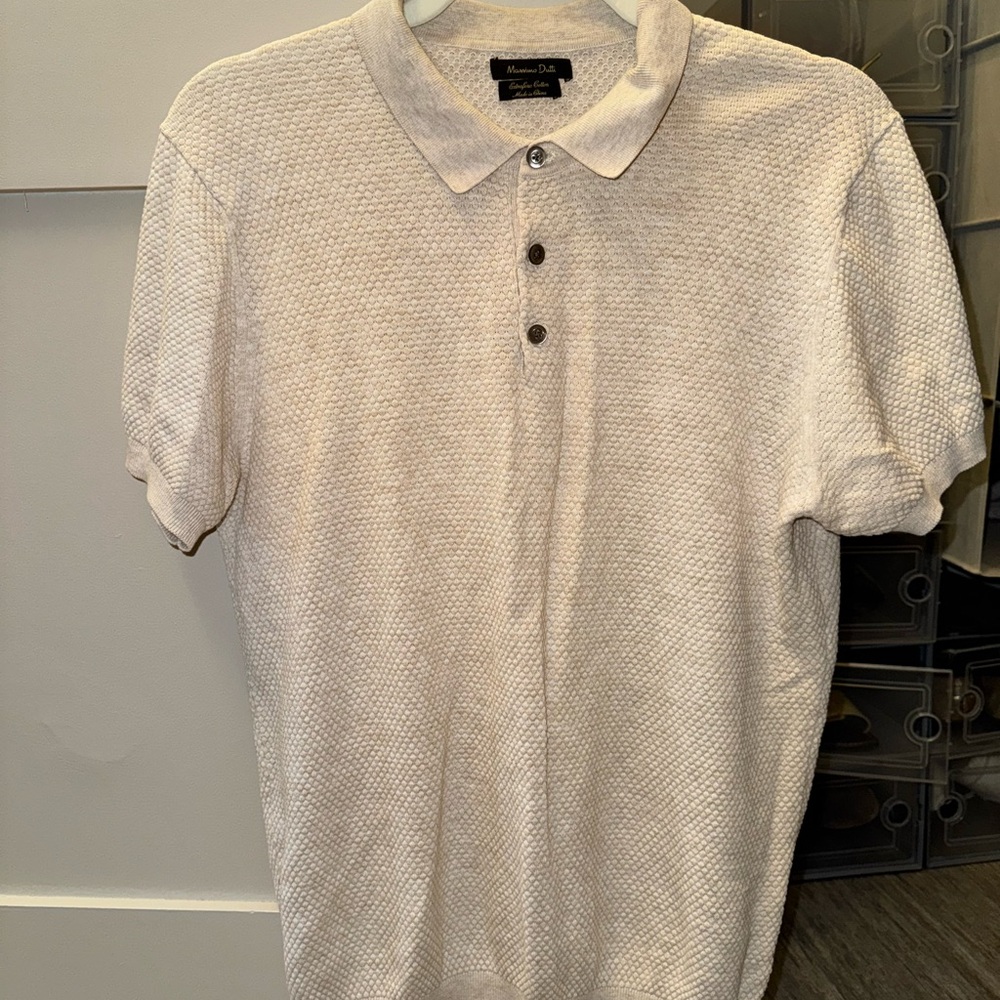 Massimo Dutti Textured Cream Polo Shirt